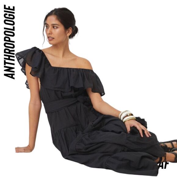 Erika Pena Orchid Ruffled Maxi Dress In Black NWT XS/S - Picture 5 of 9